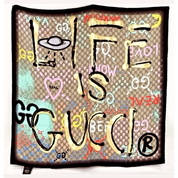 Authentic Gucci Gucci Ghost Rare “Life is Gucci” Silk Scarf - Picture 3 of 12